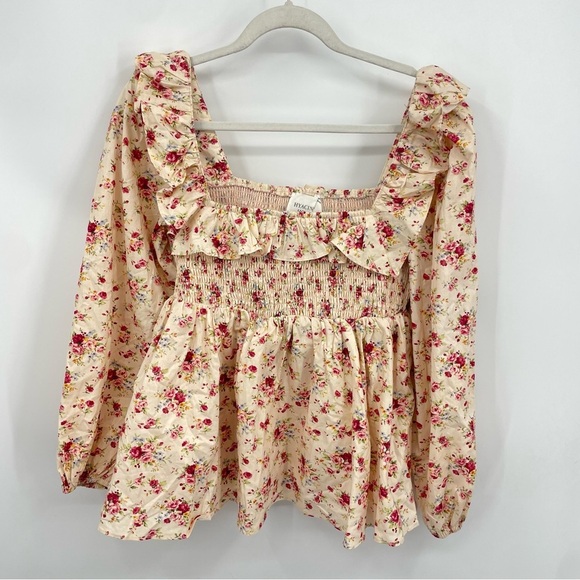 Tuckernuck Hyacinth House Cream Floral Ruffle Sleeve Addison Blouse - M - Picture 2 of 9